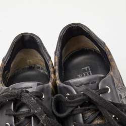 Pre Owned Fendi Brown/Black Zucca Canvas and Leather Low Top Sneakers Size 45