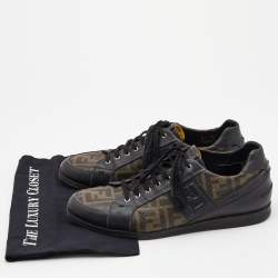 Pre Owned Fendi Brown/Black Zucca Canvas and Leather Low Top Sneakers Size 45
