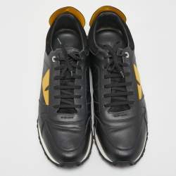 Pre Owned Fendi Black/Yellow Leather Monster Eyes Studded Low Top Sneakers Size 45