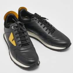 Pre Owned Fendi Black/Yellow Leather Monster Eyes Studded Low Top Sneakers Size 45