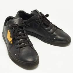 Pre Owned Fendi Black/Yellow Leather Monster Eye Low Top Sneakers Size 41