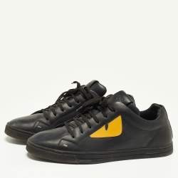 Pre Owned Fendi Black/Yellow Leather Monster Eye Low Top Sneakers Size 41
