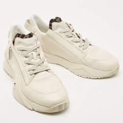 Fendi Tow Tone Leather and Zucca Canvas Flow Sneakers Size 45