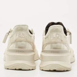 Fendi Tow Tone Leather and Zucca Canvas Flow Sneakers Size 45