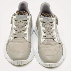 Fendi Grey Leather and Zucca Canvas Flow Sneakers Size 45