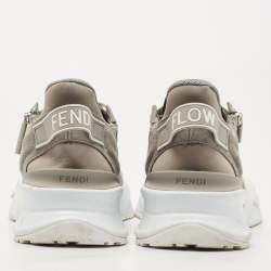 Fendi Grey Leather and Zucca Canvas Flow Sneakers Size 45