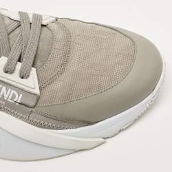 Fendi Grey Leather and Zucca Canvas Flow Sneakers Size 45