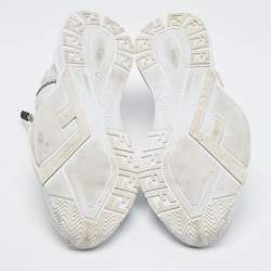 Pre Owned Fendi White/Grey Mesh and Suede Flow Sneakers Size 45