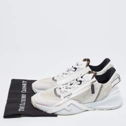 Pre Owned Fendi White/Grey Mesh and Suede Flow Sneakers Size 45