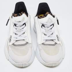Pre Owned Fendi White/Grey Mesh and Suede Flow Sneakers Size 45