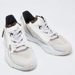 Pre Owned Fendi White/Grey Mesh and Suede Flow Sneakers Size 45
