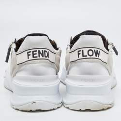 Pre Owned Fendi White/Grey Mesh and Suede Flow Sneakers Size 45