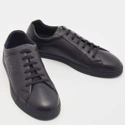 Fendi Black Leather Low Top Sneakers Size 43