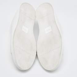 Pre Owned Fendi White/Brown Leather and Zucca Elastic Band Slip On Sneakers Size 45