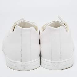 Pre Owned Fendi White/Brown Leather and Zucca Elastic Band Slip On Sneakers Size 45