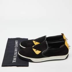 Fendi Black/Yellow Suede and Leather Monster Eyes Slip On Sneakers Size 44