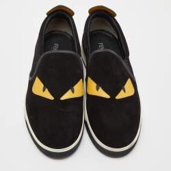 Fendi Black/Yellow Suede and Leather Monster Eyes Slip On Sneakers Size 44