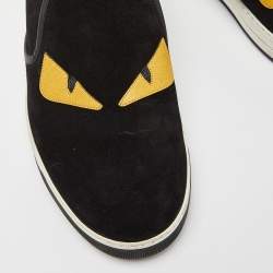 Fendi Black/Yellow Suede and Leather Monster Eyes Slip On Sneakers Size 44