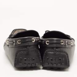 Fendi Black/Brown Leather and Zucca Canvas Bow Loafers Size 44