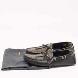 Fendi Black/Brown Leather and Zucca Canvas Bow Loafers Size 44