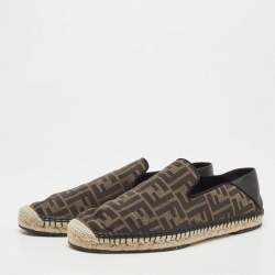 Pre Owned Fendi Brown/Black Zucca Canvas And Leather Espadrilles Size 42