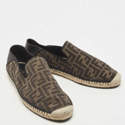 Pre Owned Fendi Brown/Black Zucca Canvas And Leather Espadrilles Size 42