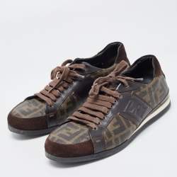 Fendi Brown Zucca Canvas and Leather Low Top Sneakers Size 40