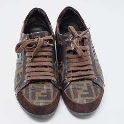 Fendi Brown Zucca Canvas and Leather Low Top Sneakers Size 40