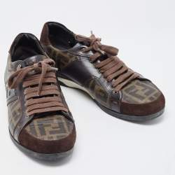 Fendi Brown Zucca Canvas and Leather Low Top Sneakers Size 40