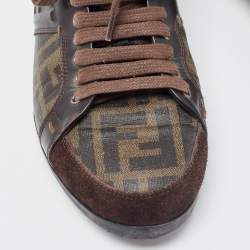Fendi Brown Zucca Canvas and Leather Low Top Sneakers Size 40