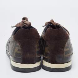 Fendi Brown Zucca Canvas and Leather Low Top Sneakers Size 40