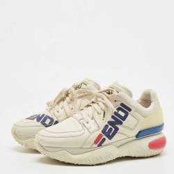 Fendi Cream Leather Fendi Fila Mania Logo Low Top Sneakers Size 42