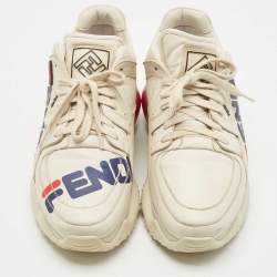 Fendi Cream Leather Fendi Fila Mania Logo Low Top Sneakers Size 42