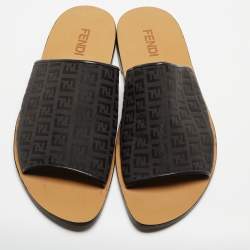 Fendi Black Zucca Canvas Slides Size 44.5 