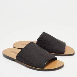 Fendi Black Zucca Canvas Slides Size 44.5 