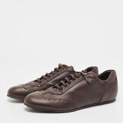 Fendi Brown Leather Lace Up Lace Up Sneakers Size 45