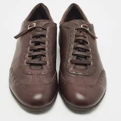Fendi Brown Leather Lace Up Lace Up Sneakers Size 45