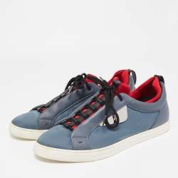 Pre Owned Fendi Grey Leather and Nylon Monster Eye Sneakers Size 43