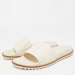Fendi Cream Rubber Embossed Logo Slides Size 45