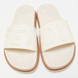 Fendi Cream Rubber Embossed Logo Slides Size 45