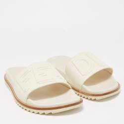 Fendi Cream Rubber Embossed Logo Slides Size 45