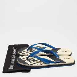 Fendi Blue Rubber Printed Thong Flats Size 46