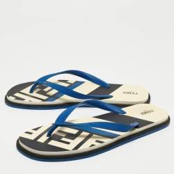 Fendi Blue Rubber Printed Thong Flats Size 46