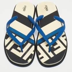 Fendi Blue Rubber Printed Thong Flats Size 46