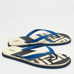 Fendi Blue Rubber Printed Thong Flats Size 46