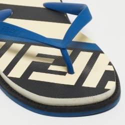 Fendi Blue Rubber Printed Thong Flats Size 46