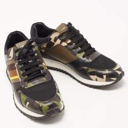 Fendi Black Mesh and Camouflage Leather Low Top Sneakers Size 42