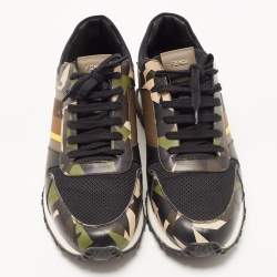 Fendi Black Mesh and Camouflage Leather Low Top Sneakers Size 42