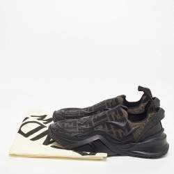 Pre Owned Fendi Black/Brown Rubber and Zucca Fabric Low Top Sneakers Size 41