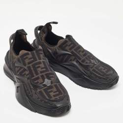 Pre Owned Fendi Black/Brown Rubber and Zucca Fabric Low Top Sneakers Size 41